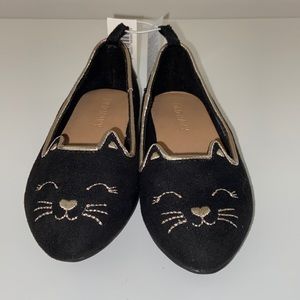 NWT: Toddler Velvet Black and Gold Slip-ons